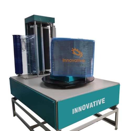 corrugated box stretch wrapping machine with pre-stretch system